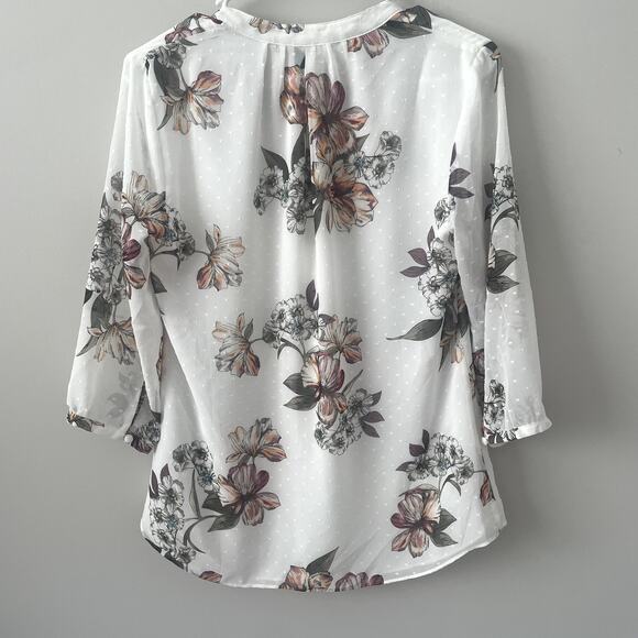 White House Black Market V-Neck Button Down 3/4 Sleeve Blouse Sz 6 - Picture 4 of 6